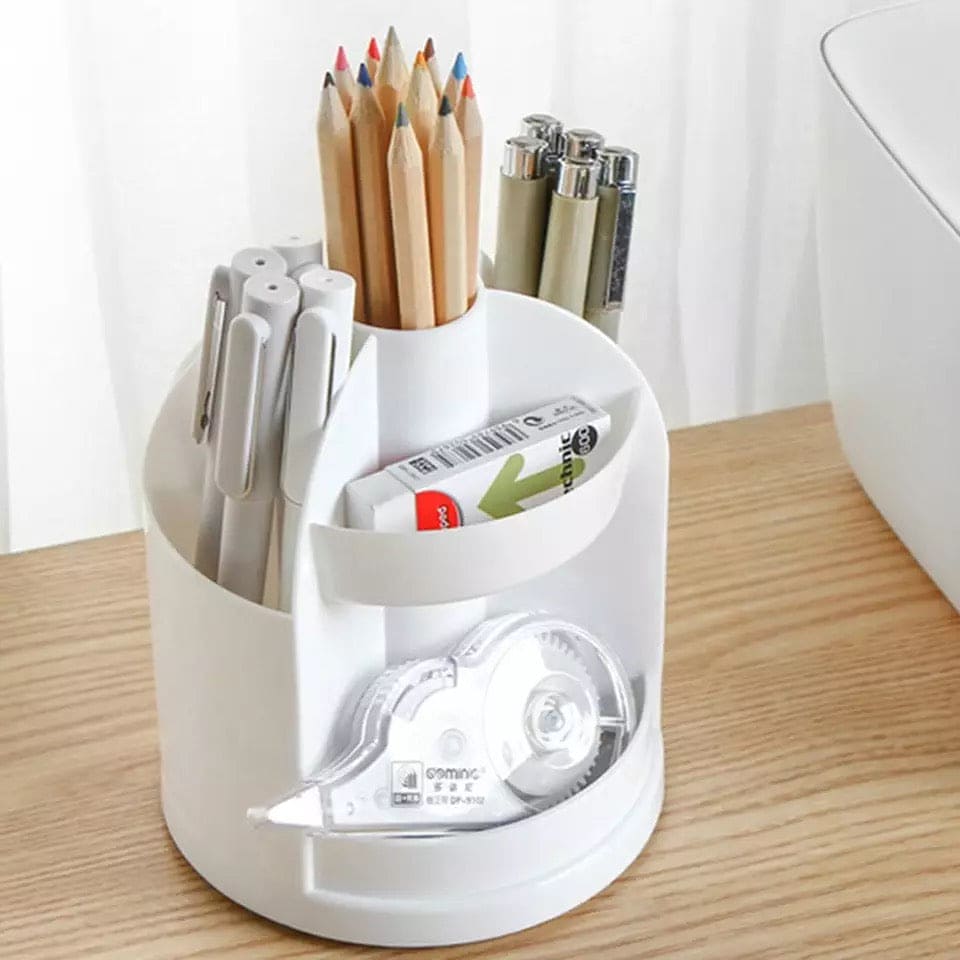 360˚ Degree Rotatable Desktop Pen Organizer, 3 Slots Spinning Pencil Pen Desk Organizers, Creative Pen Pencil Holder, Makeup Storage Container 360˚ Degree Rotatable Desktop Pen Organizer, 3 Slots Spinning Pencil Pen Desk Organizers, Creative Pen Pencil Holder, Makeup Storage Container